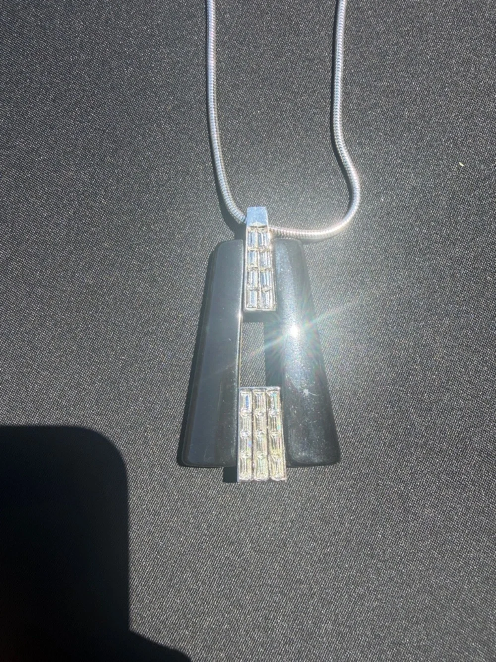 GIVENCHY Vintage Black Geometric Necklace Embellished Rhinestones Crystals Jewel